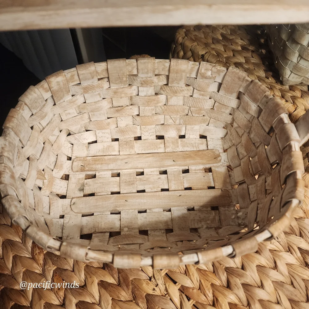 ASH WOOD VINTAGE WOVEN WHITEWASHED BASKET GATHERING BASKET